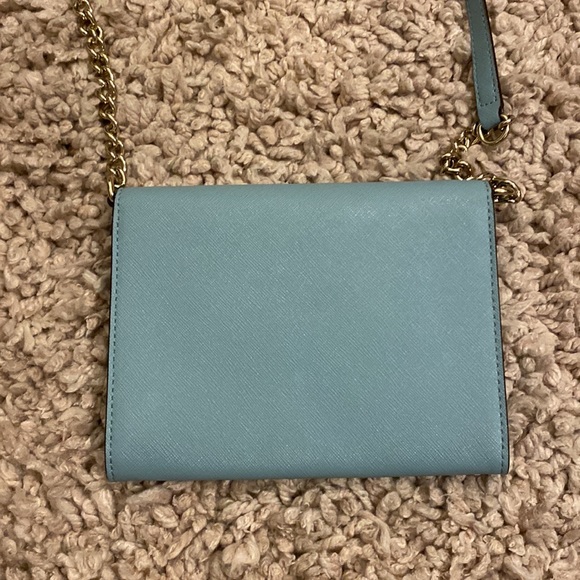 Kate Spade powder blue envelope wallet purse with matching blue/gold chain - Picture 7 of 8